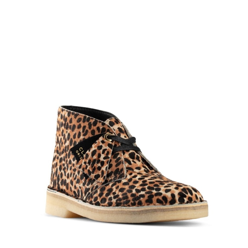 NWB Clarks Originals‎ Desert Boots Leopard Print Pony Hair Women's US 7